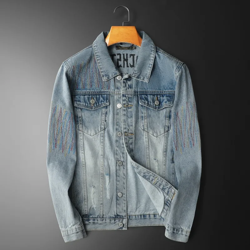 Streetwear High End Brand - Giacca di jeans lavata vintage di