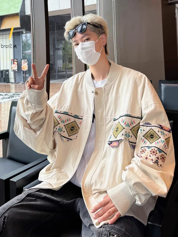 Streetwear Brand Hong Kong - Giacca da baseball patchwork etnico vintage