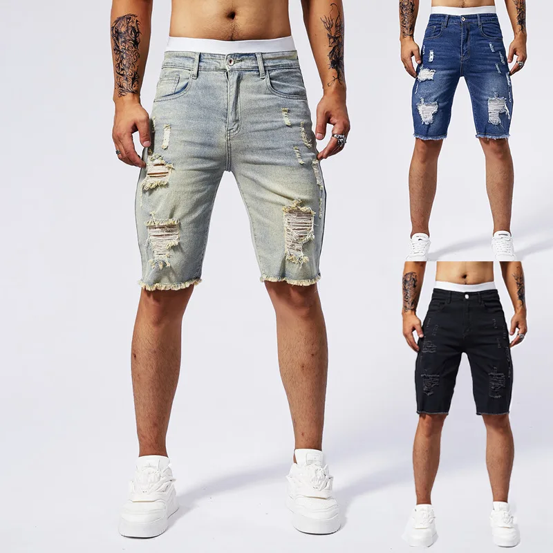 Streetwear Brand Vintage - Pantaloncini di jeans strappati da uomo