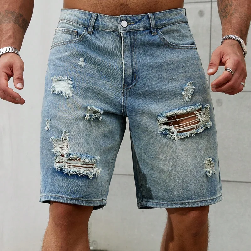 Streetwear Brand Pants - Jeans corti strappati da uomo di
